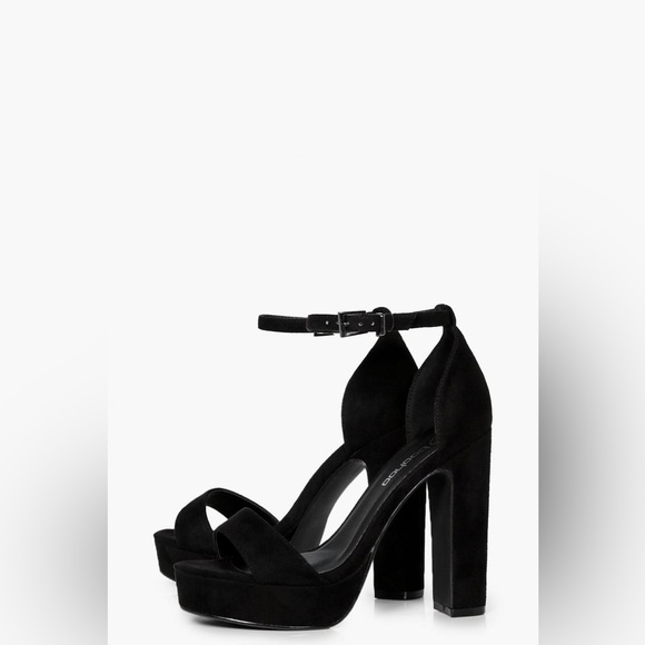NWT BooHoo Black Wide Fit Platform Two Part Heels - Picture 1 of 10